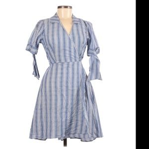 Shagano Faux Wrap Blue & White Stripe Cotton Dress Sz10